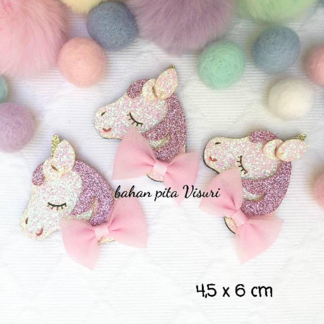 Aplikasi Unicorn Gliter Hias Bow Transparan Pink