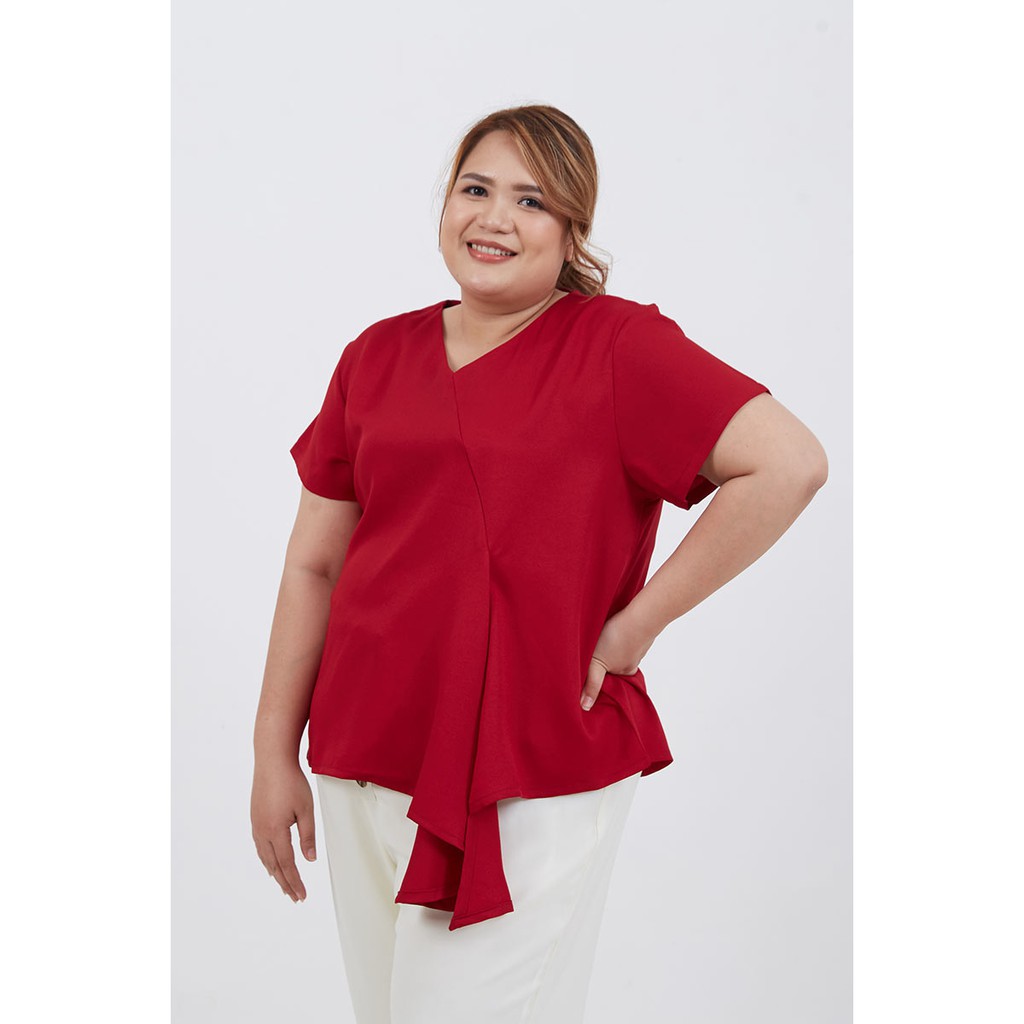 Sorabel - YF Ghaniyyah Plain Drapery Big Blouse / Blouse Wanita V Neck Jumbo Lengan Pendek-