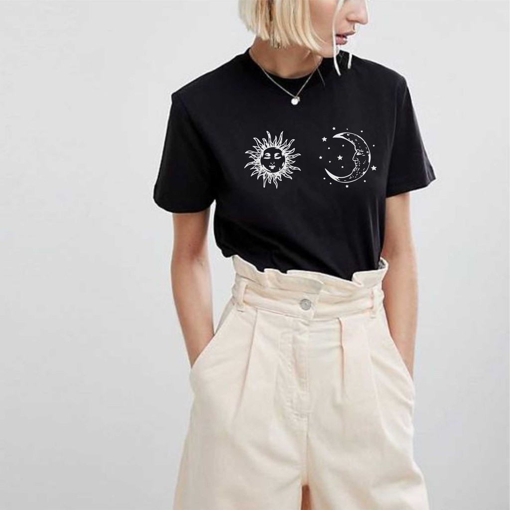  kaos  SUN MOON t shirt tumblr tee ootd aesthetic baju 