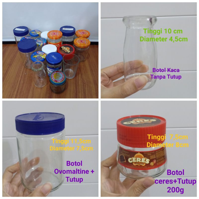 Botol Jar Kaca Kosong Bekas Selai Ovomaltine Dengan Tutup Untuk Tempat Bumbu starter sourdough Ikan 