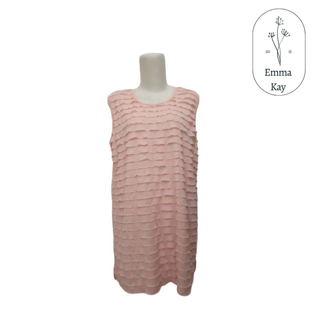 F020 DRESS PINK GARIS WIRU-WIRU