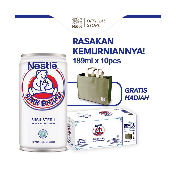 Nestl  Bear Brand  Multipack 189ml x  10 FREE Tas  Belanja 