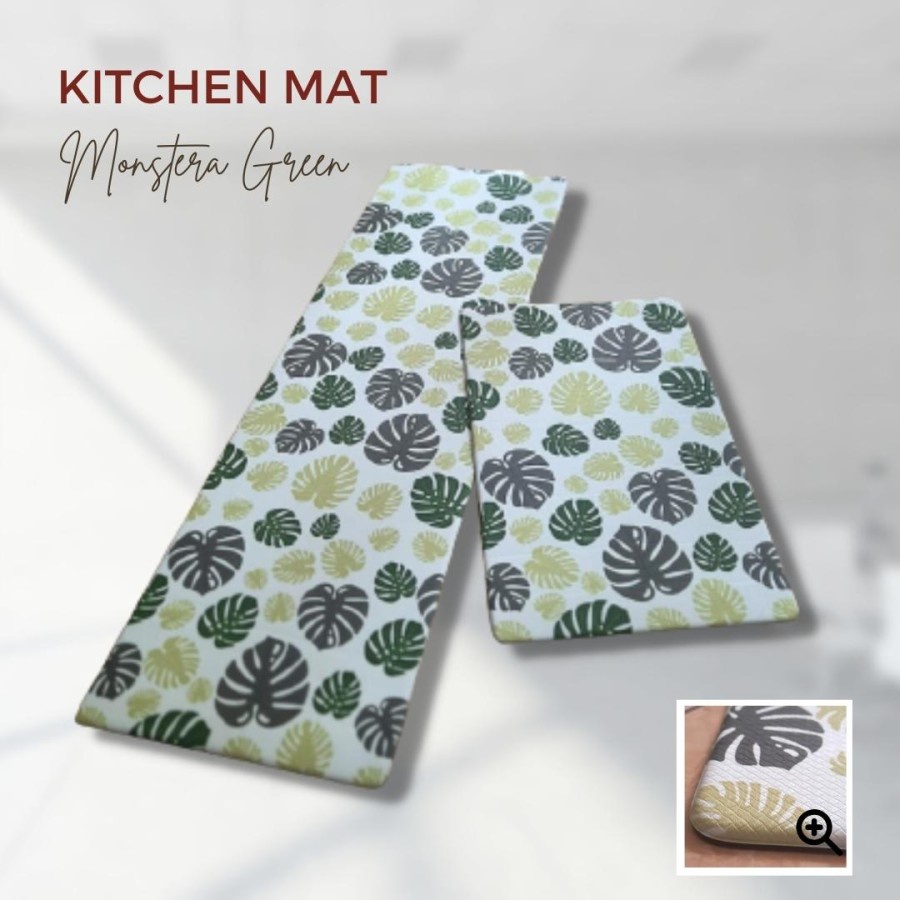 Exclusive Kitchen Mat 2 in 1 Keset Dapur Anti Slip Monstera Green-1
