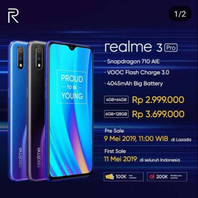 Realme 3 Pro Ram 4/64GB Garansi resmi oppo indonesia - Biru