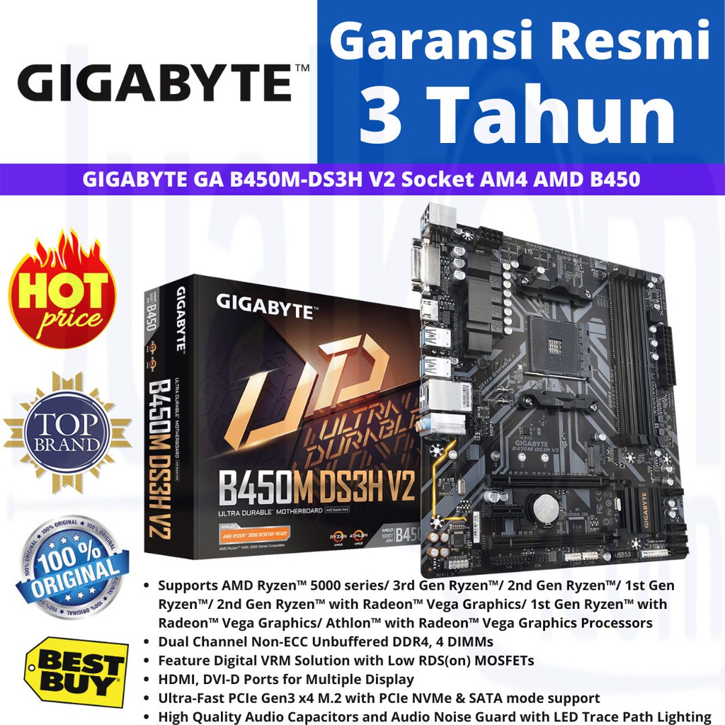 GIGABYTE Motherboard B450M B 450M DS3H V2