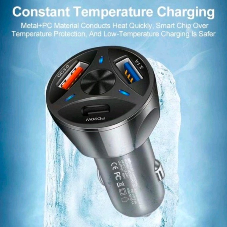 Car Charger Colokan Mobil 3 Ports QC3.0 3.1A Qualcomm Black White