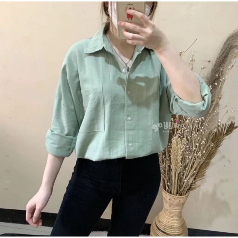 Bisa Cod Kemeja wanita oversize linen Olivia Shirt