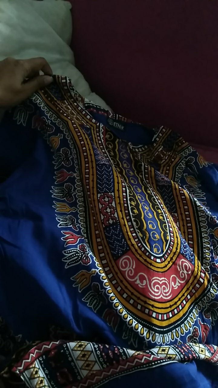 Kaos Etnik Dashiki Bohemian Style All Size Pria Wanita -  Biru