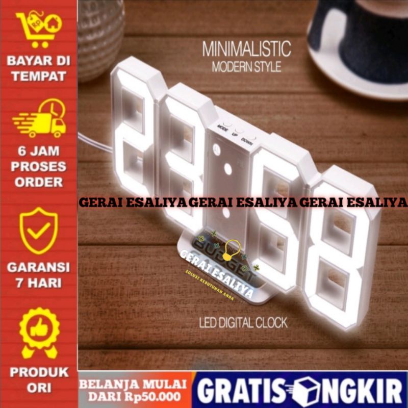 Jam Meja LED Digital Clock Modern Style Minimalist - full white