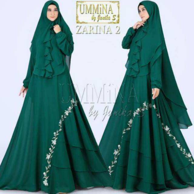 Zarina Bordir vol 2 by Ummina / gamis syari hijau botol / syari premium