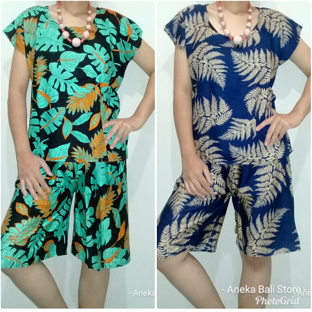 Setelan top celana pendek bali UK-XL , pilih motif geser, piyama | Baju tidur | Pakaian Wanita murah