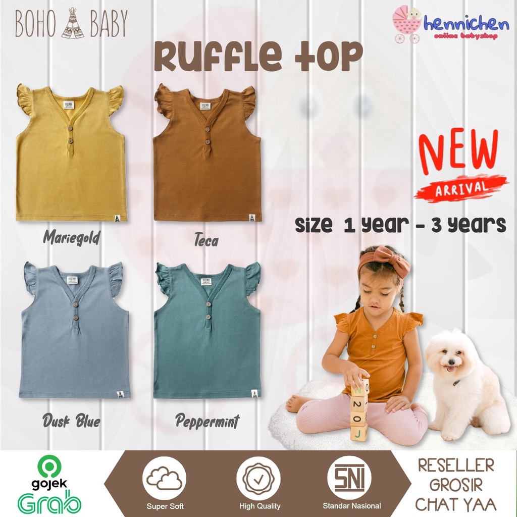 BOHO PANNA RUFFLE TOP ATASAN BAYI ATASAN ANAK PEREMPUAN BOHOBABY 1-3 Tahun