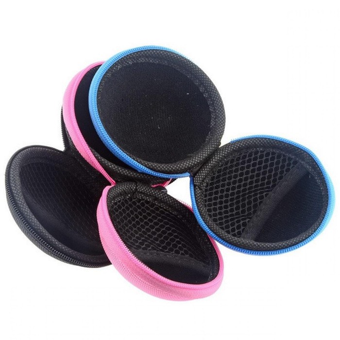 Tas Earphone Case Bulat ShockProof Nylon Kotak Simpan Mini Organizer