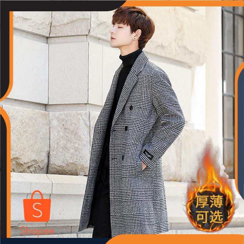 2020   Pria Wol Kotak-kotak Mantel Tren Pria Korea Kasual  Plus Ukuran Trench mantel Wol Mantel
