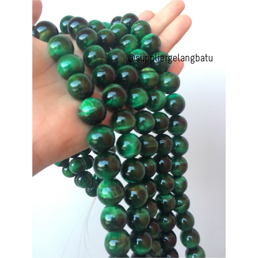 batu Green Tiger Eye 16mm bahan batu biduri sepah hijau material aksesoris pernak pernik aksesoris