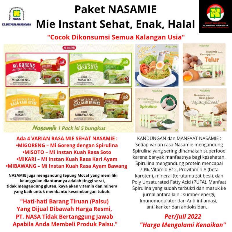 

[Stokist Nasa Official] Mie Organik "NASAMIE" Mie Instant Dengan SPIRULINA
