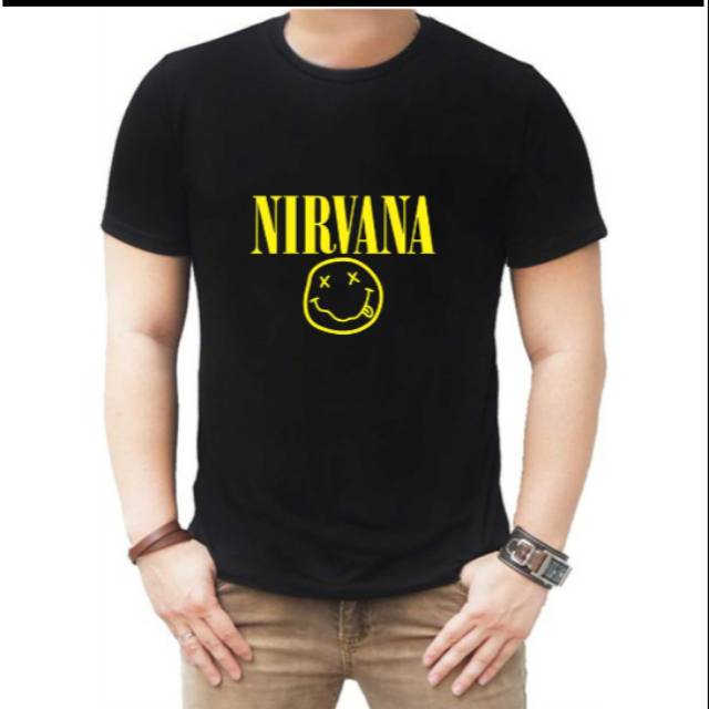 Kaos NIRVANA kaos hitam sablon polyflex PVC