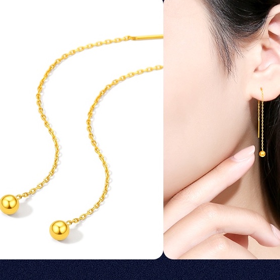 Perhiasan Anting Lapis Emas Emas Asli Kadar 375Bentuk Bola Glossy Gaya Korea Untuk Wanita