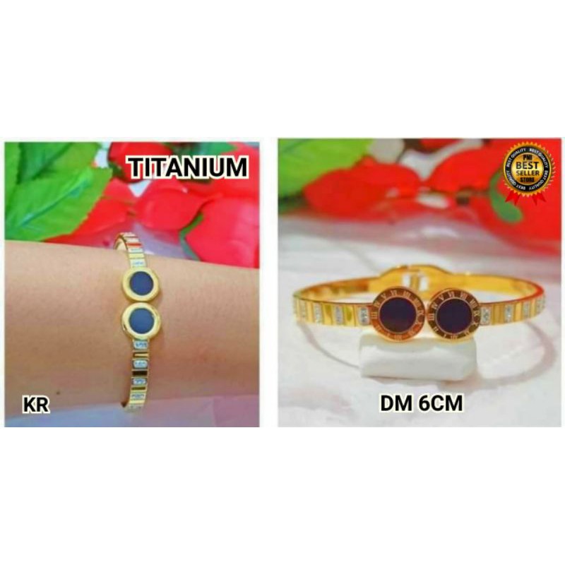 Gelang wanita Titanium motif Batu giok dan permata satu