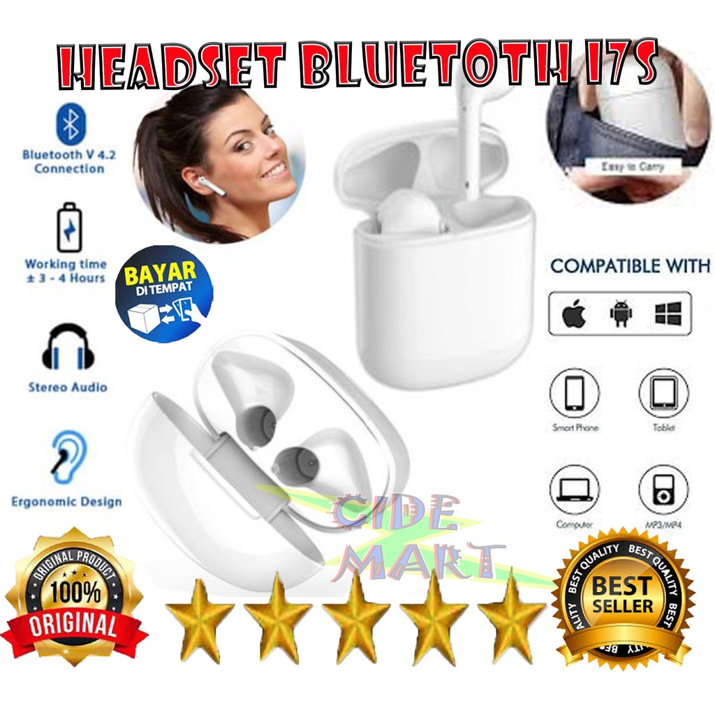 [BISA COD] HEADSET BLUETOOTH I7S EARPHONE WIRELESS TERMURAH!