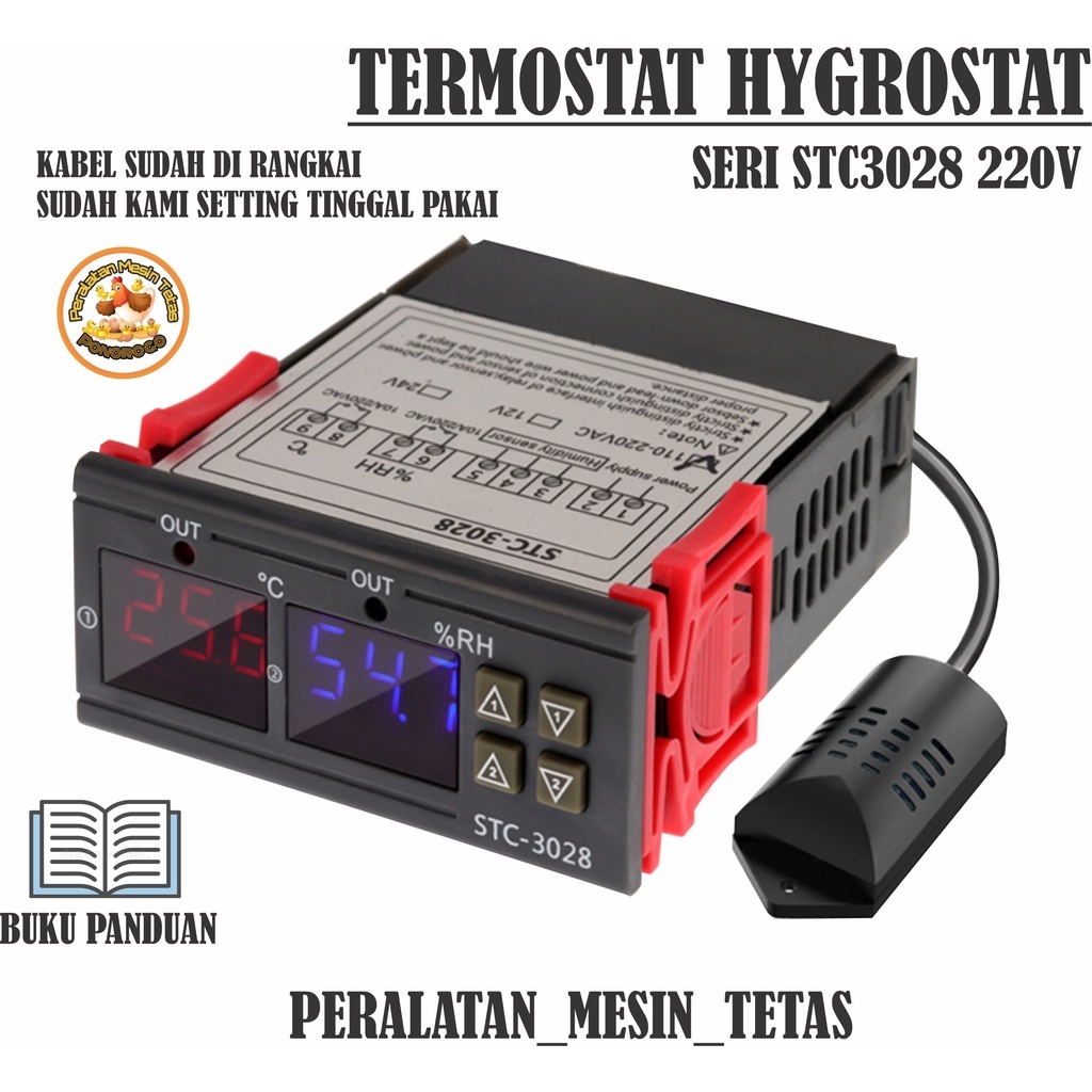 STC 3028 Termohygrostat 220V Termostat Hygrostat Pengatur Suhu Dan Kelembaban Otomatis