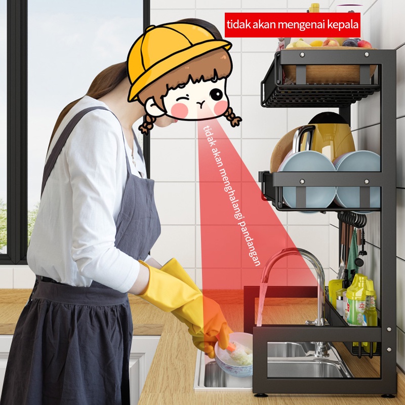 2 Susun Rak Piring Wastafel Dengan Kabinet Rak Wastafel Cuci Piring Rak Piring Stainless Steel Rak Dapur Multifungsi Dengan Aksesoris