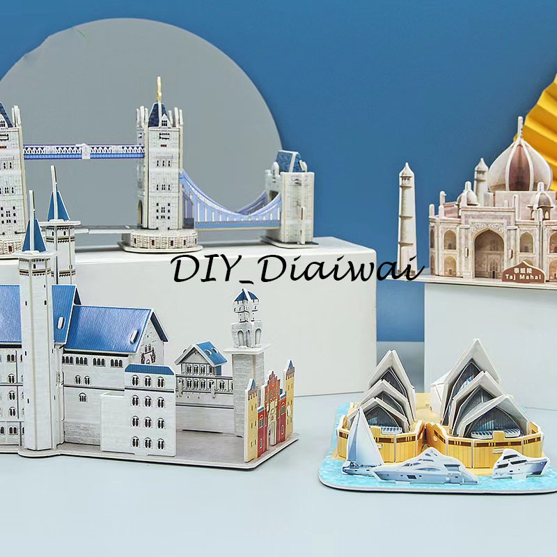 Puzzle 3D DIY bahan foam &amp; paper Global Tourist Attractions / Keajaiban Dunia mainan puzzle edukasi anak