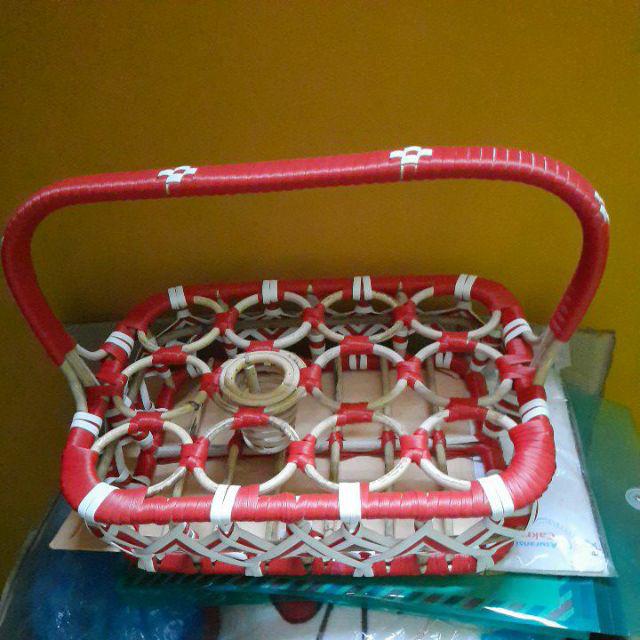 Keranjang Akua Rotan 12 Cup Model Warna - Keranjang Mountoya 12 Lubang - Rinjing Aqua - Wadah Aqua