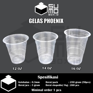 Gelas plastik bening PHOENIX 12Oz, 14Oz ,16Oz [ECERAN] / cup pp bening polos jus pop ice buah
