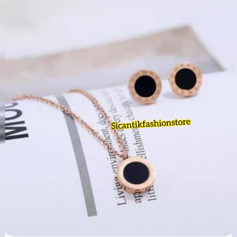 Perhiasan Set Titanium Wanita Korea Kalung Plus Anting Terbaru Terlaris Anti Karat selamanya Kalung Wanita Korea Kekinian Anting Wanita Korea Terlaris