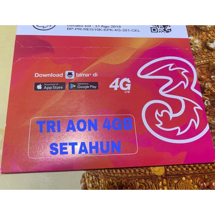 TRI AON unlimited 4Gb+6gb reguler setahun segel