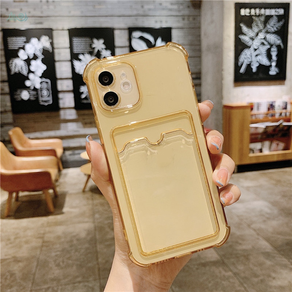 Card Holder Wallet Clear Case For iPhone 11 12 Pro Max XS X XR 7 8 Plus 12 SE 2020 Air Cushion Shockproof Transparent Cover