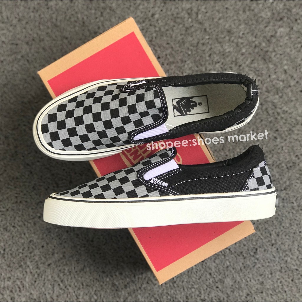 Vans Slip On Checkerboard Black Grey Sneakers Pria