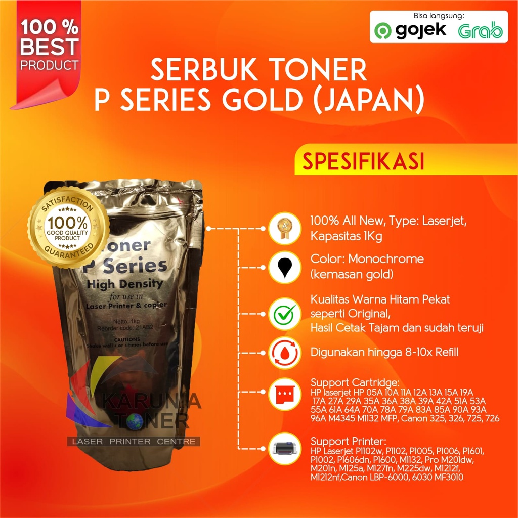 Serbuk Toner Mono Laserjet P-Series Gold CB436A 36A- P1505 M1120 M1522