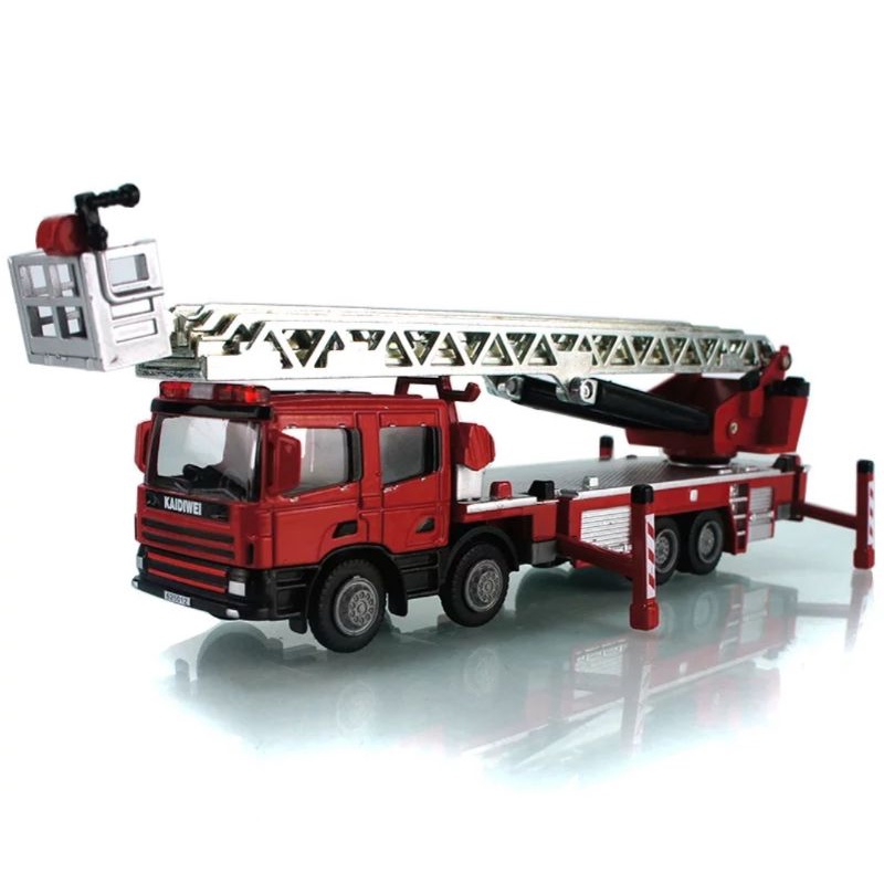 Diecast Truck KDW Ladder Fire Engine Miniatur Mobil Pemadam Diecast Kaidiwei Skala 1:50