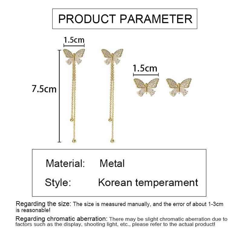 Anting Giwang Panjang Model Kupu-Kupu Gaya Korea Dengan Rumbai Kristal Untuk Wanita