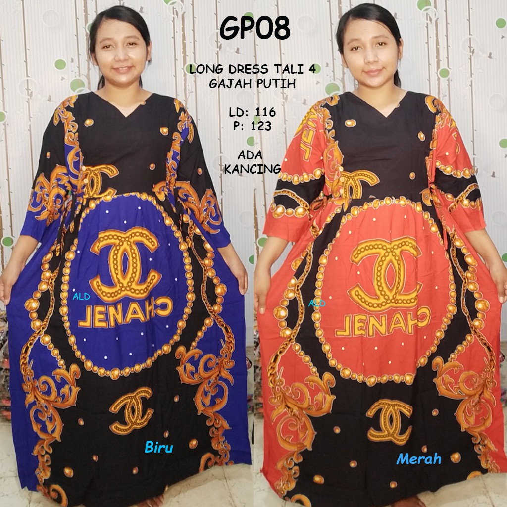 Long Dress Merk Gajah Putih Motif Cantik Bahan Halus Dingin GP08