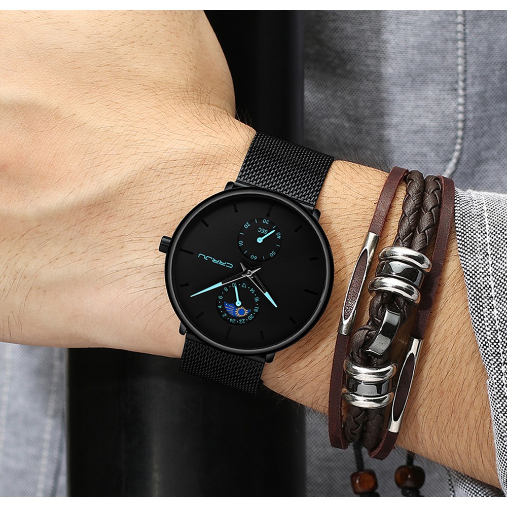 CRRJU Fashion Quartz Clock Sports Men Watch Jam Tangan Baja Ultra Tipis Tahan Air