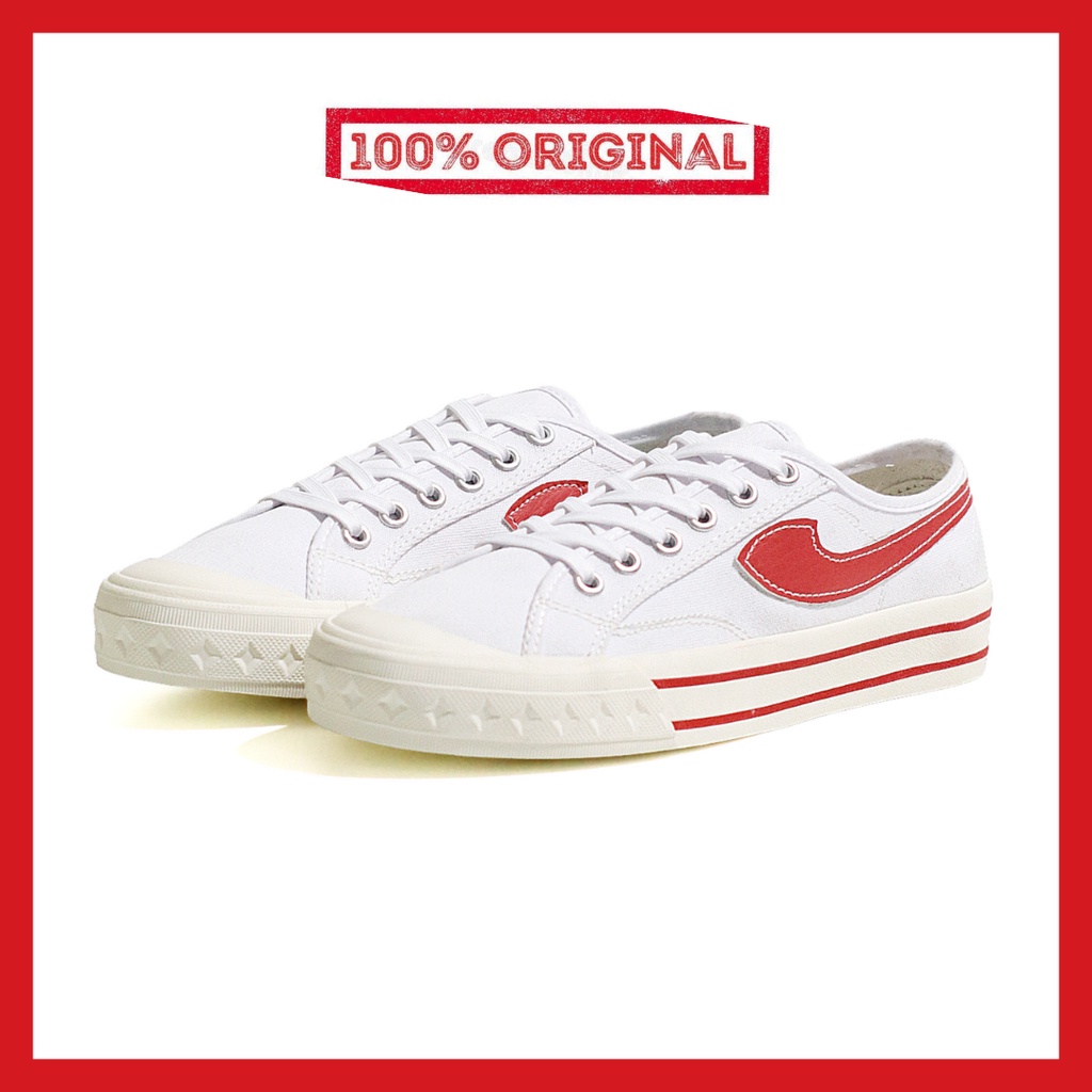 ORIGINAL - Sepatu Brand Lokal Kasual Pria Wanita No Brand White Red Low Not Sneakers Compass Retrograde Putih Merah