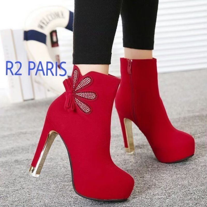 boot heels fashion wanita boot heels kekinian bunga mata