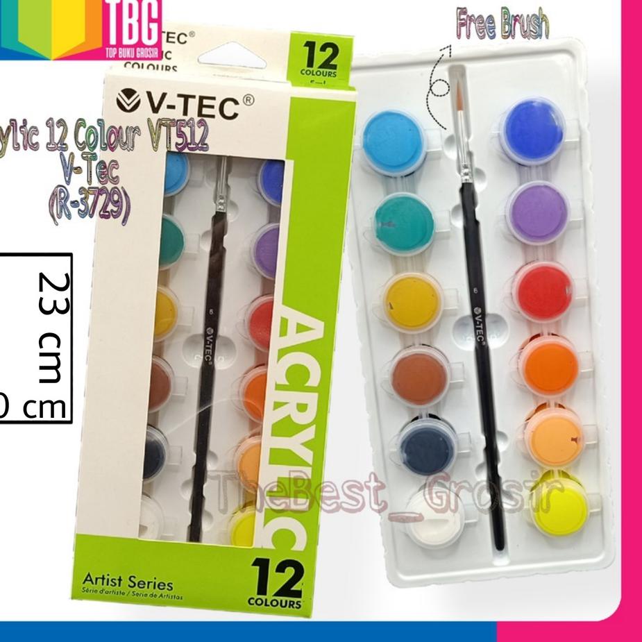 

TERLARIS ㋿ 1 SET ACRYLIC COLOUR VT512 TUBE 12 WARNA V-TEC / CAT ACRYLIC SET (R-3729) X◘