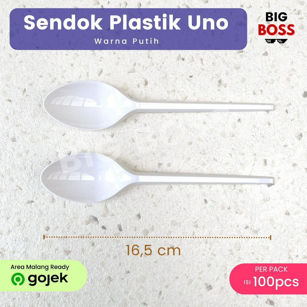 [100 Pcs] Sendok Makan Putih Uno Food Grade Higenies Kuat Tidak Mudah Patah