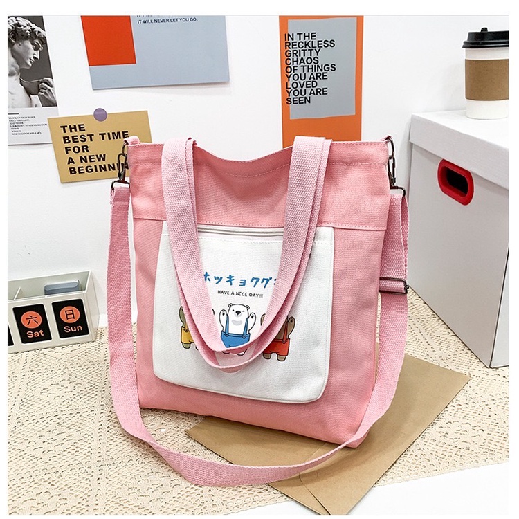NAOMI - Tote Bag Import Kimberly -Tas Canvas - tas tote bag - Shoulder Bag - tas Wanita - Tas Murah Unik lucu