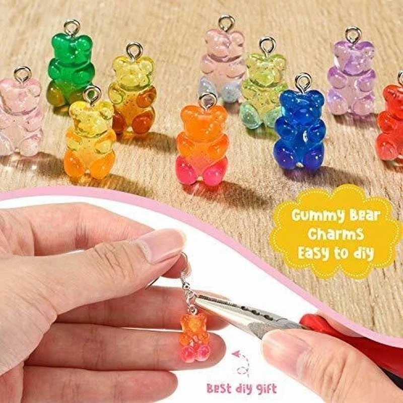 Ornamen Liontin Kristal Bentuk Beruang Gummy Bear Warna Campur Handmade Untuk Membuat Gelang Anting