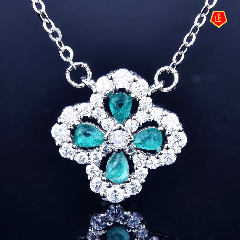 [Ready Stock]Micro-Inlaid Diamond Drop Shape Clover Flower Necklace Elegant and Fashionable