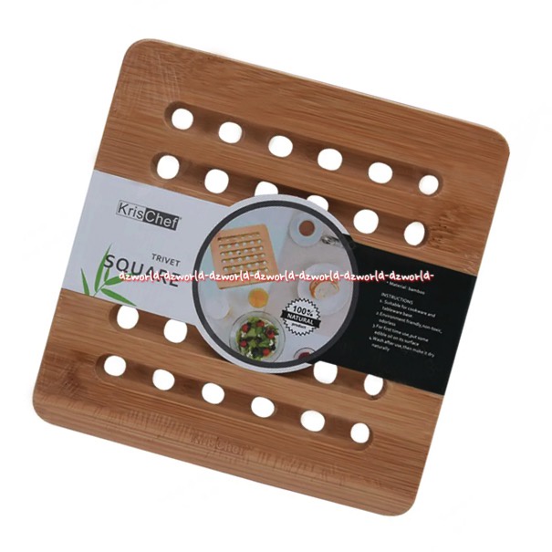 Krischef Trivet Square Ground Bamboo Papan Alas Tatakan Untuk Makanan Masakan Panas Alat Masak Kris Krisbow Model Kotak Bulat