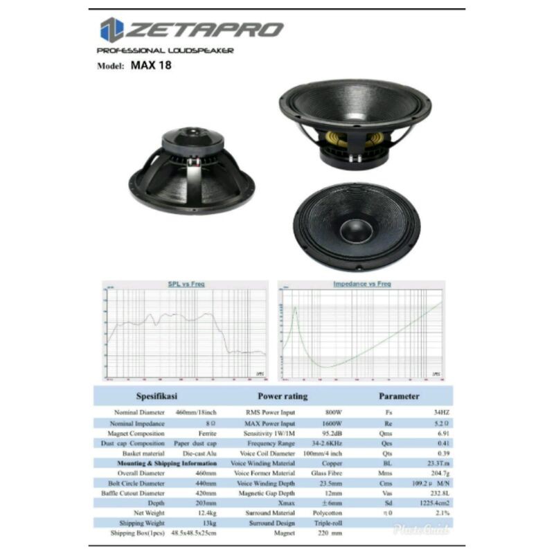 Speaker Component ZETAPRO MAX 18 ORIGINAL