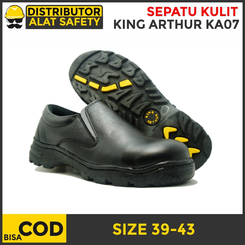 SEPATU SEPTI UJUNG BESI ANTI SLIP ON - KULIT ASLI KING ARTHUR