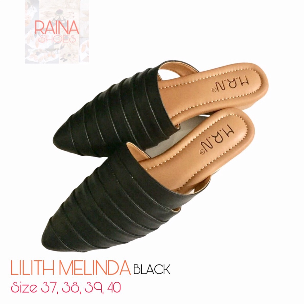 Raina Shoes Sandal Selop Wanita Mules Lilith Melinda Black Terbaru COD