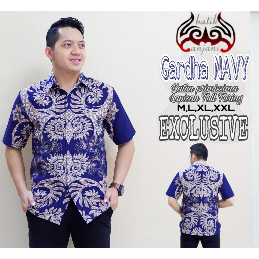 Gardha Navy Kemeja Batik Pria Lengan Pendek Full Furing by Batik Anjani